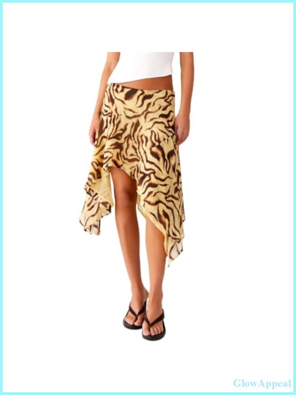 Women's Flowy Midi Skirt Asymmetrical Mesh Ruffle High Waisted Casual